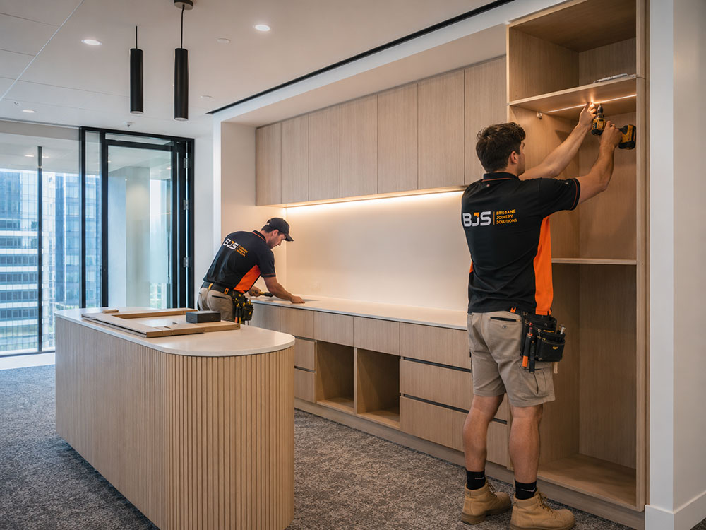BJS team installing commercial joinery